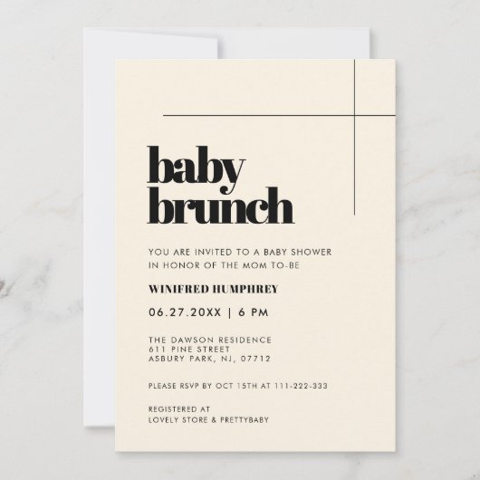 Eenvoudige elegante & chique Baby Brunch Kaart (Voorkant)