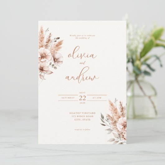 Eenvoudige elegante chique Boheemse bloemenbruilof Kaart (Staand voorkant)