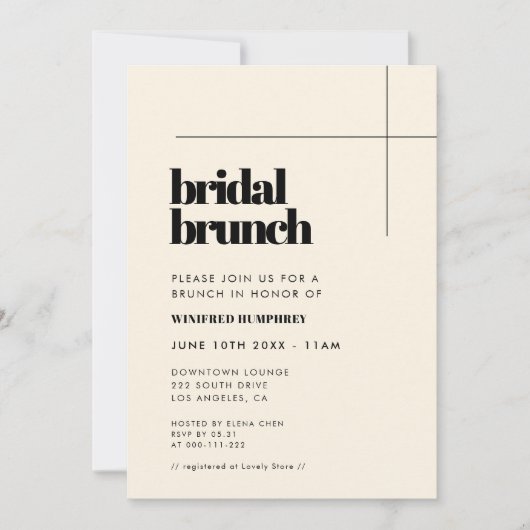 Eenvoudige elegante & chique bruids brunch kaart (Voorkant)