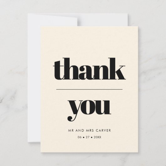 Eenvoudige elegante & chique bruiloft Cream Dank u (Voorkant)