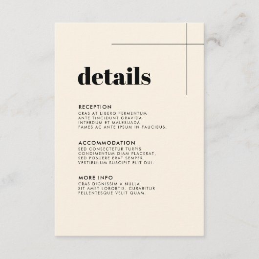 Eenvoudige elegante & chique bruiloft details kaar informatiekaartje (Voorkant)