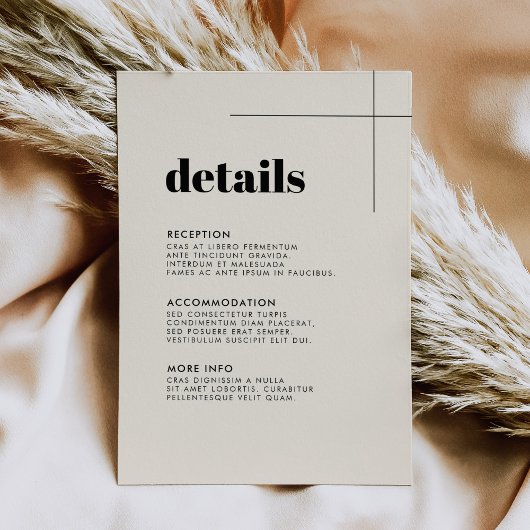 Eenvoudige elegante & chique bruiloft details kaar informatiekaartje