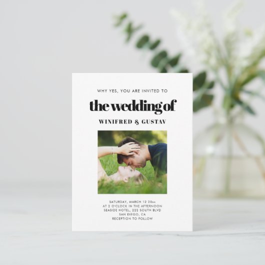 Eenvoudige elegante & chique bruiloft foto uitnodi briefkaart (Staand voorkant)
