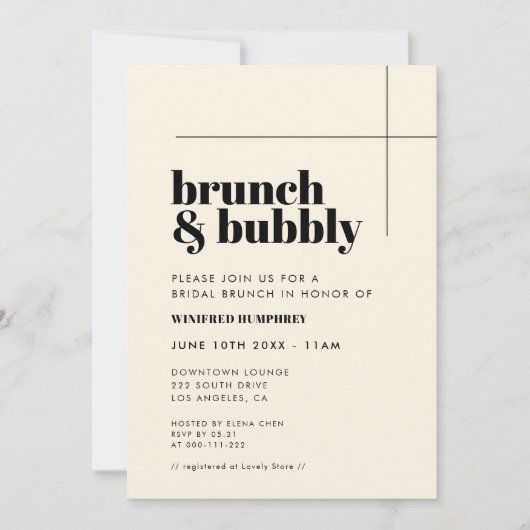Eenvoudige elegante & chique brunch en bubble kaart (Voorkant)