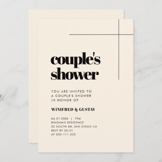 Eenvoudige elegante & chique Couple's Shower Kaart (Voorkant / Achterkant)