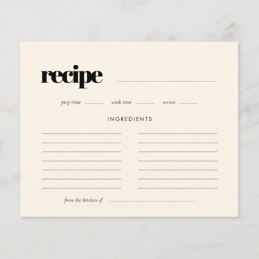 Eenvoudige elegante & chique Cream recept kaart (Voorkant)
