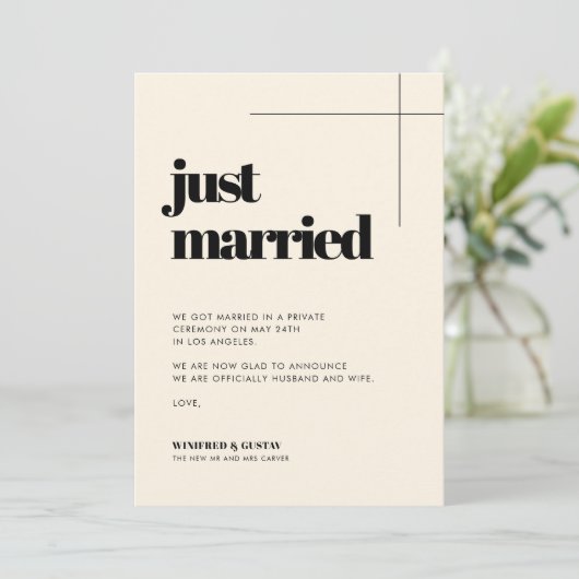 Eenvoudige elegante & chique crème Net getrouwd Aankondiging (Staand voorkant)