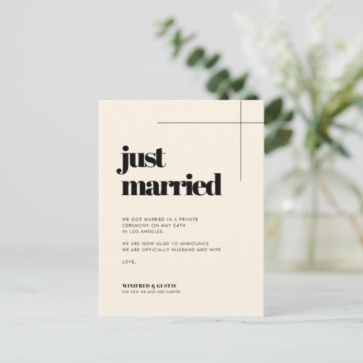 Eenvoudige elegante & chique crème Net getrouwd Briefkaart (Staand voorkant)