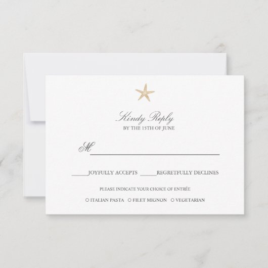Eenvoudige Elegante Chique Gouden Folie Starfish m RSVP Kaartje (Voorkant)