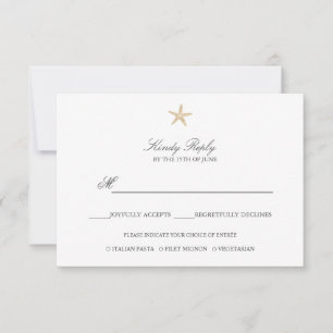 Eenvoudige Elegante Chique Gouden Folie Starfish m RSVP Kaartje