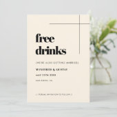 Eenvoudige elegante & chique gratis drinken save the date (Staand voorkant)