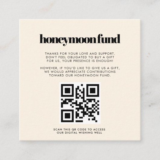 Eenvoudige elegante & chique Honeymoon fonds QR-co Informatiekaartje (Voorkant)