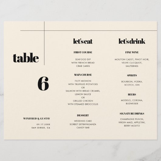 Eenvoudige elegante & chique Menu & Tafelnummer tr (Voorkant)