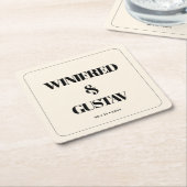 Eenvoudige elegante & chique trouwcrème kartonnen onderzetters (Schuin)