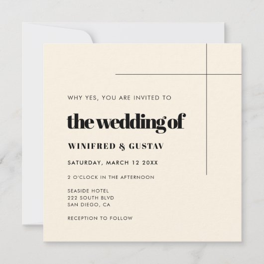 Eenvoudige elegante & chique vierkante bruiloft kaart (Voorkant)