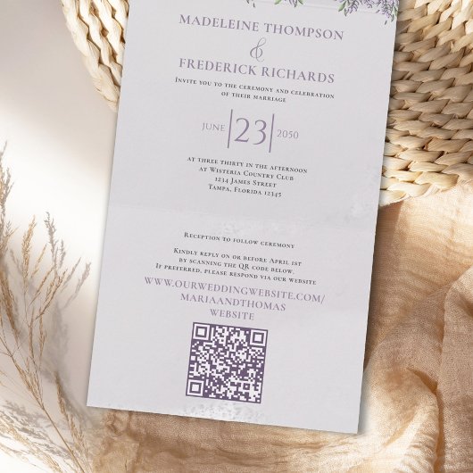 Eenvoudige Elegante Classic Boho Bloemen Lila Lave All In One Uitnodiging