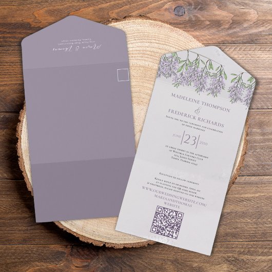 Eenvoudige Elegante Classic Boho Bloemen Lila Lave All In One Uitnodiging