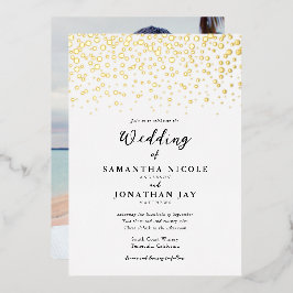 Eenvoudige Elegante Confetti Foto Bruiloft Goud Folie Uitnodiging