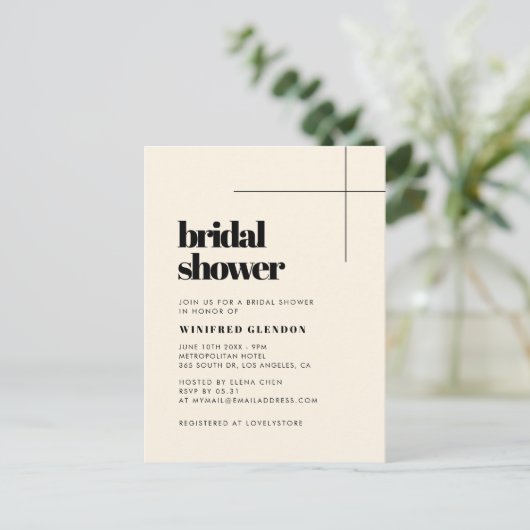 Eenvoudige elegante Cream Bridal douche uitnodigin Briefkaart (Staand voorkant)