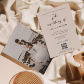 Eenvoudige Elegante Cream Script Foto QR Code Brui Kaart