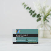 Eenvoudige elegante cyaan verticale strepen wereld visitekaartje (Staand voorkant)