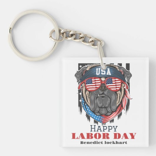 Eenvoudige Elegante Dag van de Arbeid met de vlag  Sleutelhanger (voorkant)