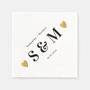 Eenvoudige Elegante Diagonale Monogram Gouden Hart Servet