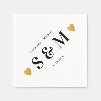 Eenvoudige Elegante Diagonale Monogram Gouden Hart Servet