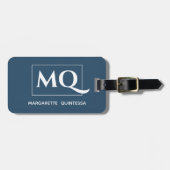 Eenvoudige Elegante Donkerblauwe Monogram Witte Ty Bagagelabel (Voorkant horizontaal)