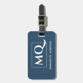 Eenvoudige Elegante Donkerblauwe Monogram Witte Ty Bagagelabel (Voorkant verticaal)