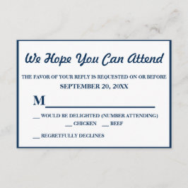 Eenvoudige Elegante Donkerblauwe Trouw-RSVP RSVP Kaartje