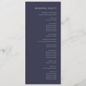 Eenvoudige elegante donkere marineblauwe bruiloft programmakaart (Achterkant)