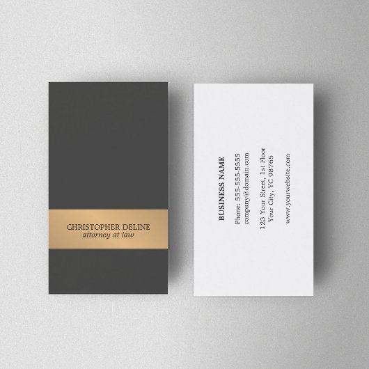 Eenvoudige Elegante Donkergrijze Faux Gold Stripe  Visitekaartje