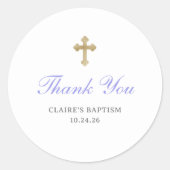 Eenvoudige elegante doop | Faux Gold Cross Ronde Sticker (Voorkant)