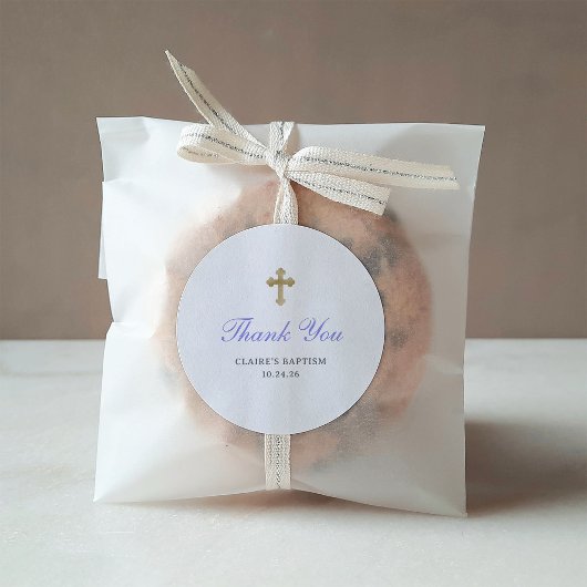 Eenvoudige elegante doop | Faux Gold Cross Ronde Sticker