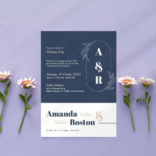 Eenvoudige Elegante Dusty Blue & Beige Wedding Kaart