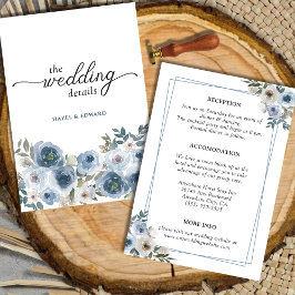 Eenvoudige Elegante Dusty Blue Floral Wedding Informatiekaartje