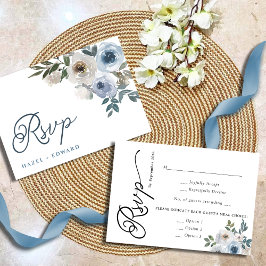 Eenvoudige Elegante Dusty Blue Floral Wedding RSVP Kaartje