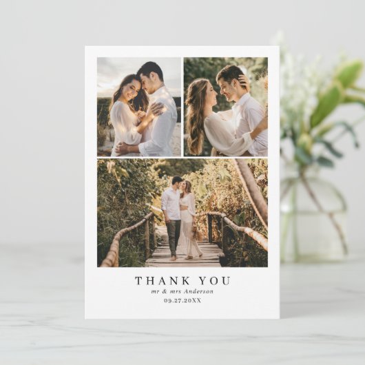 Eenvoudige Elegante Dusty Blue Monogram Fotobruilo Bedankkaart (Staand voorkant)