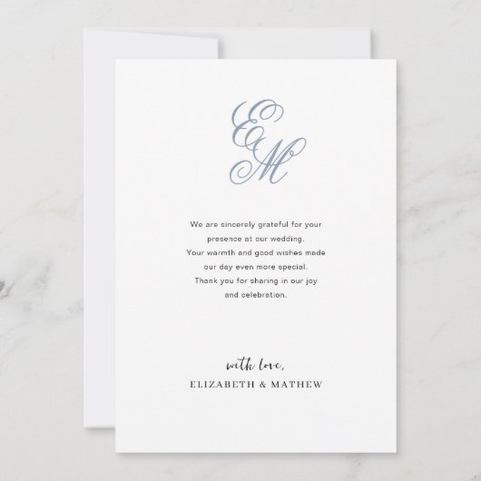 Eenvoudige Elegante Dusty Blue Monogram Fotobruilo Bedankkaart (Achterkant)