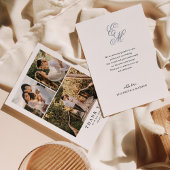 Eenvoudige Elegante Dusty Blue Monogram Fotobruilo Bedankkaart