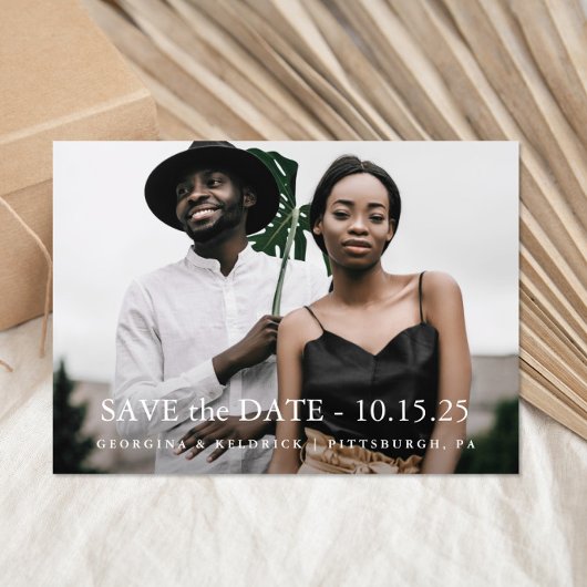 Eenvoudige Elegante Één Fotohuwelijk Save The Date