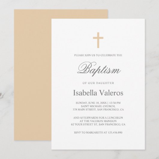 Eenvoudige Elegante Eenvoudige Koffie room Doop Kaart (Voorkant / Achterkant)