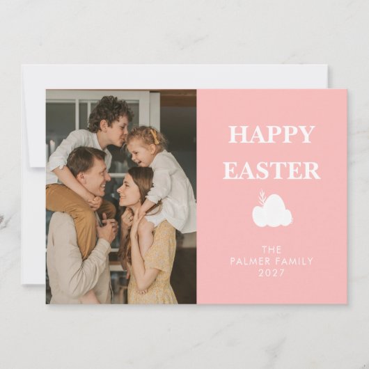 Eenvoudige Elegante Ei Gelukkig Pasen Familie Foto Feestdagenkaart (Voorkant)