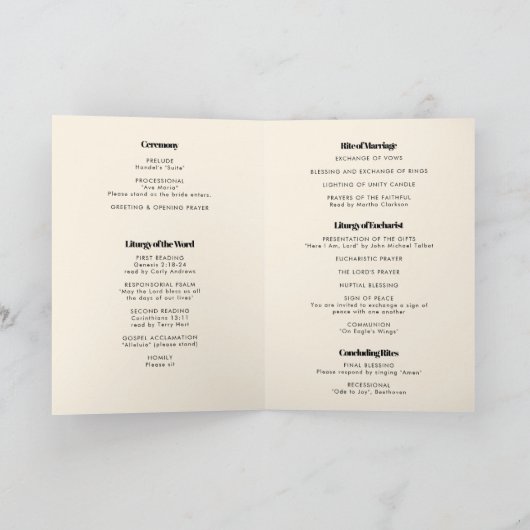 Eenvoudige elegante en chique katholieke bruiloft programma (Binnen)