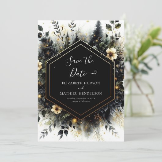 Eenvoudige elegante Enchanted Forest bruiloft Save The Date (Staand voorkant)