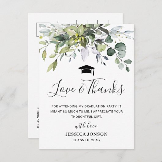 Eenvoudige Elegante Eucalyptus Afstudeer Dank Je Aankondigingskaart (Voorkant / Achterkant)