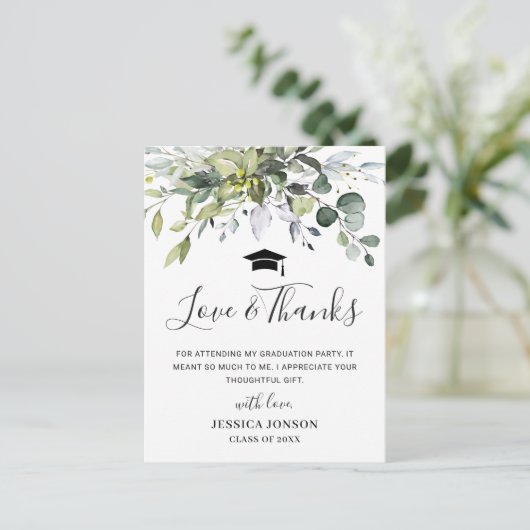 Eenvoudige Elegante Eucalyptus Afstudeer Dank Je Aankondigingskaart (Staand voorkant)