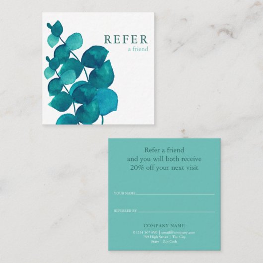 Eenvoudige elegante eucalyptus bladeren aanbevelingskaartje (Voorkant / Achterkant)