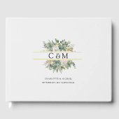 Eenvoudige, elegante Eucalyptus Bloem Bruiloft Gastenboek (Voorkant)